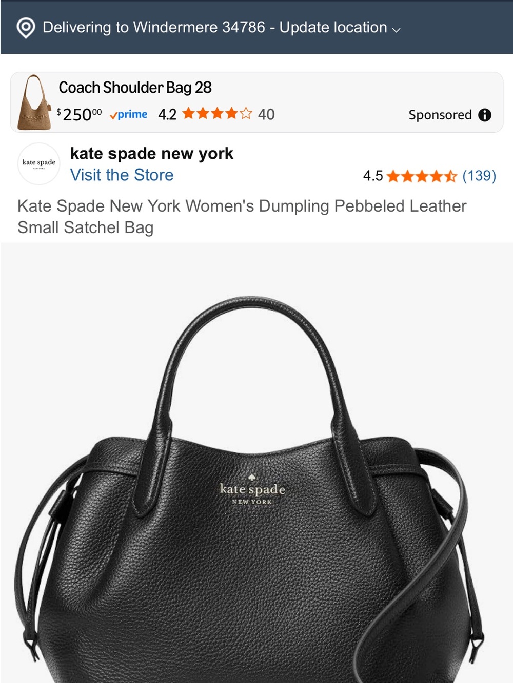 kate spade Black Pebbled Leather Dumpling Satchel
